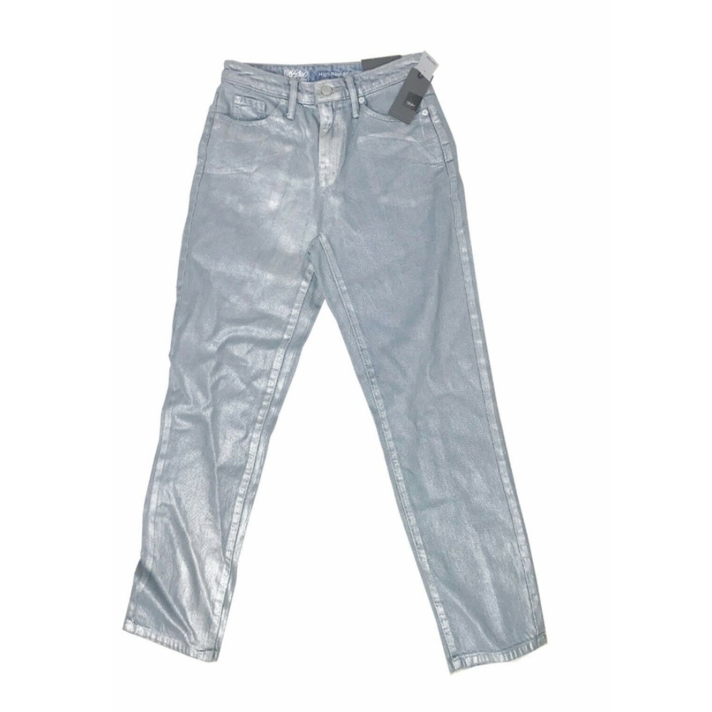 High Rise Mom Jeans Silver Metallic Denim Jeans